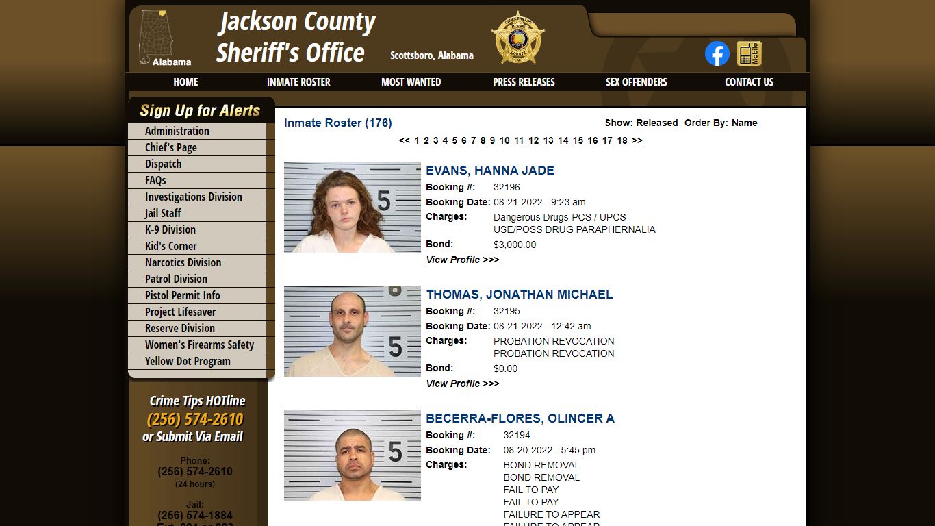 Current Inmates Booking Date Descending - Jackson County Sheriff's Office